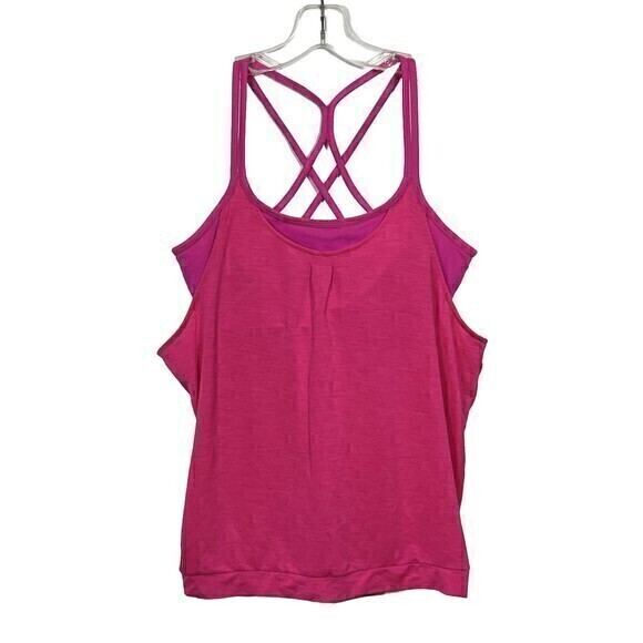 Athleta Athletic Tank Top Size M Fuchsia‎ Hot Pink Strappy Criss Cross Back - Picture 1 of 8